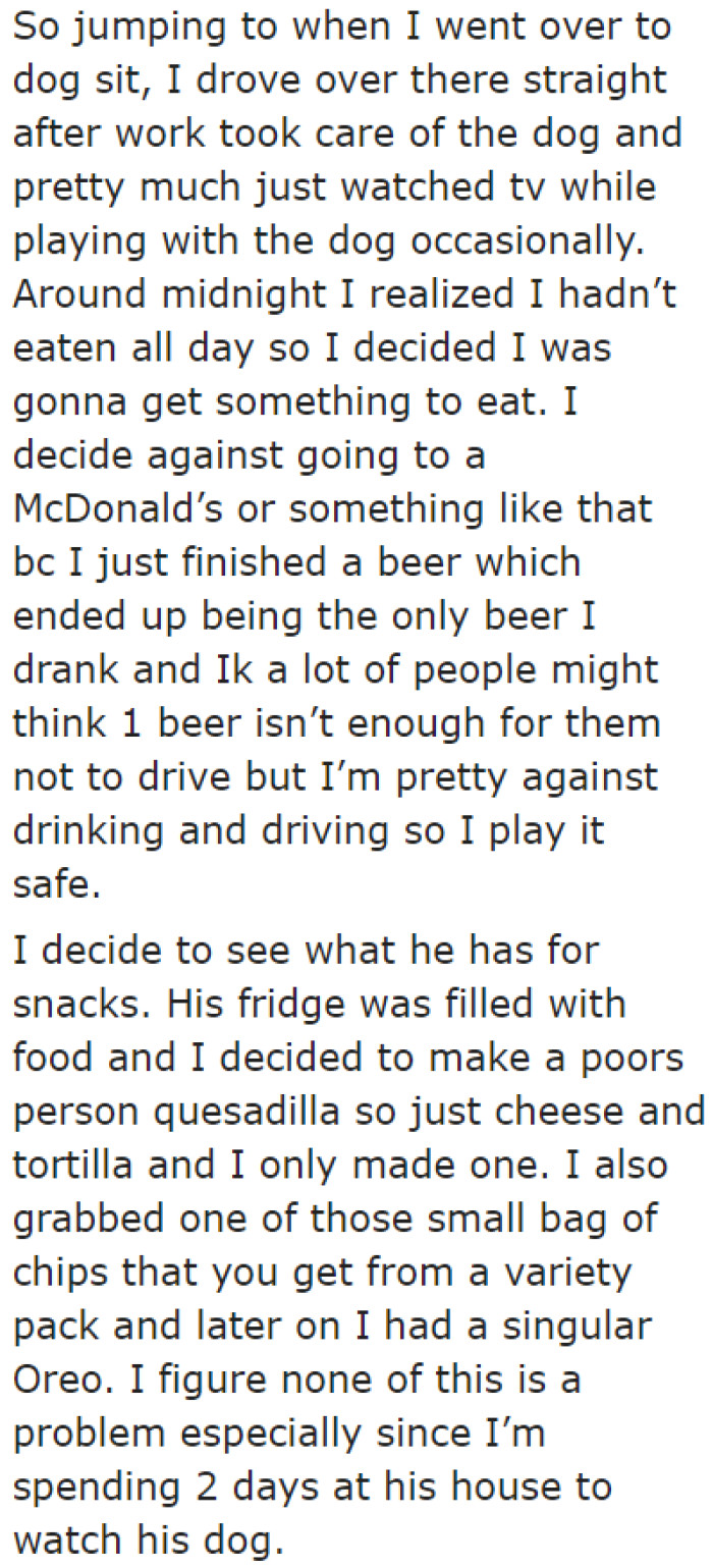 On the Night of His Pet-Sitting Job, He Got Hungry, So He Treated Himself to a Simple Quesadilla Made Using His Friend's Ingredients.