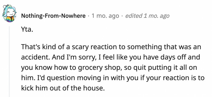 Did OP overreact and why is she being blamed for giving her boyfriend the task of grocery shopping?