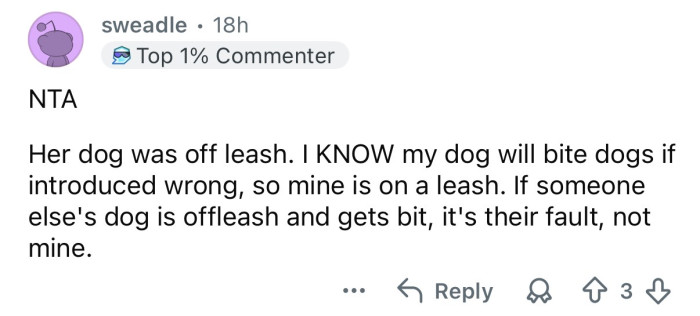 She’s the one whose dog was off leash.