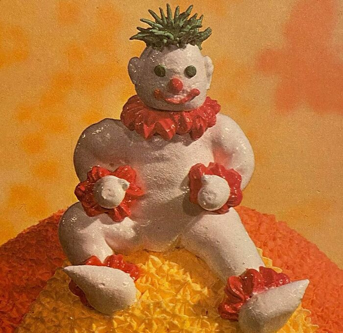 15. Create clown-shaped cake decorations using Wilton cake decorating techniques from 1979.