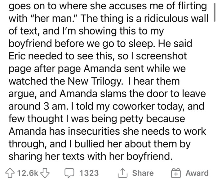 OP was surprised to find the accusatory texts the GF had been sending her the entire night.