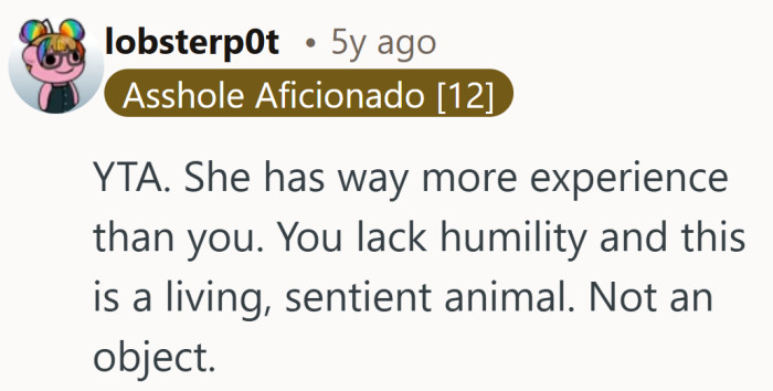 It draws a clear line between buying something and being trusted with someone.