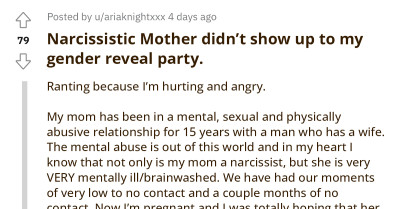 Lady Shares How Her Mentally Abused And Narcissistic Mom Missed Her Gender Reveal Party Because Her Cat Was Sick