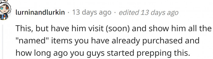 OP could show her dad the things they bought