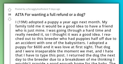 Young Man Wants A Full Refund Or A Replacement Dog After Returning A Puppy To A Breeder Due To His Emotional Instability