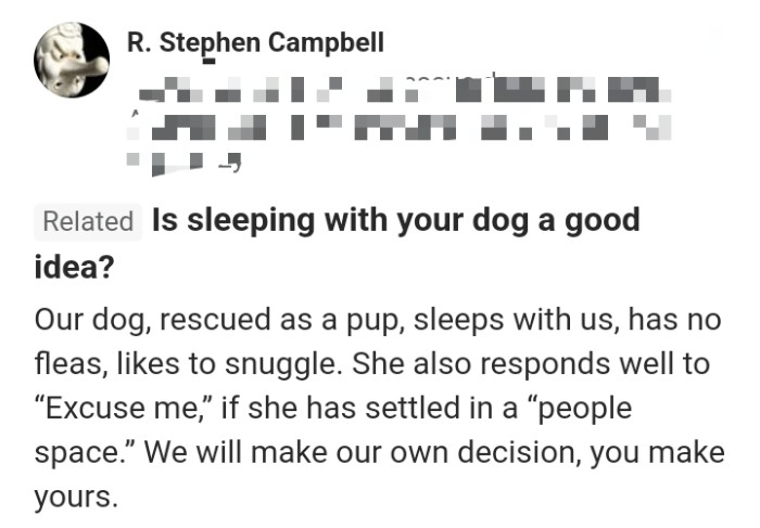 2. This commenter says their dog sleeps with them