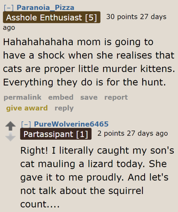 What if the mom hears about the real nature and the origins of cats?