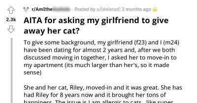 Guy Is Allergic To His Girlfriend's Cat So He Asks Her To Get Rid Of It, Even Makes A List Of Potential New Owners