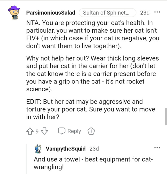 The OP should wear thick long sleeves and put the friend's cat in the carrier for her.