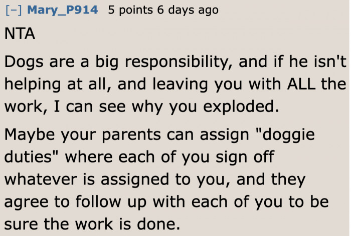 Their parents need to enforce the duties and split the responsibilities fairly.