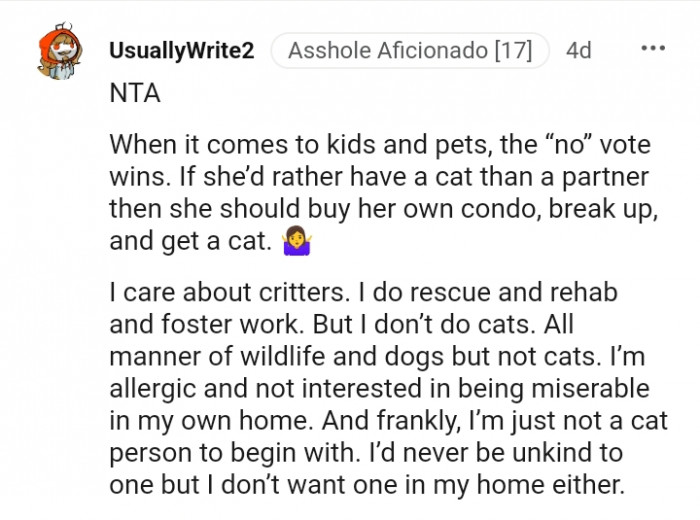 What she should do if she wants the cat