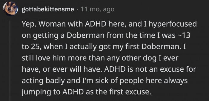 This Redditor pointed out that her ADHD isn't an excuse for the wife's behavior