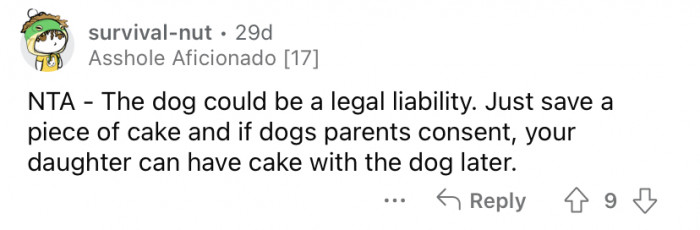 Save the dog a piece of cake.