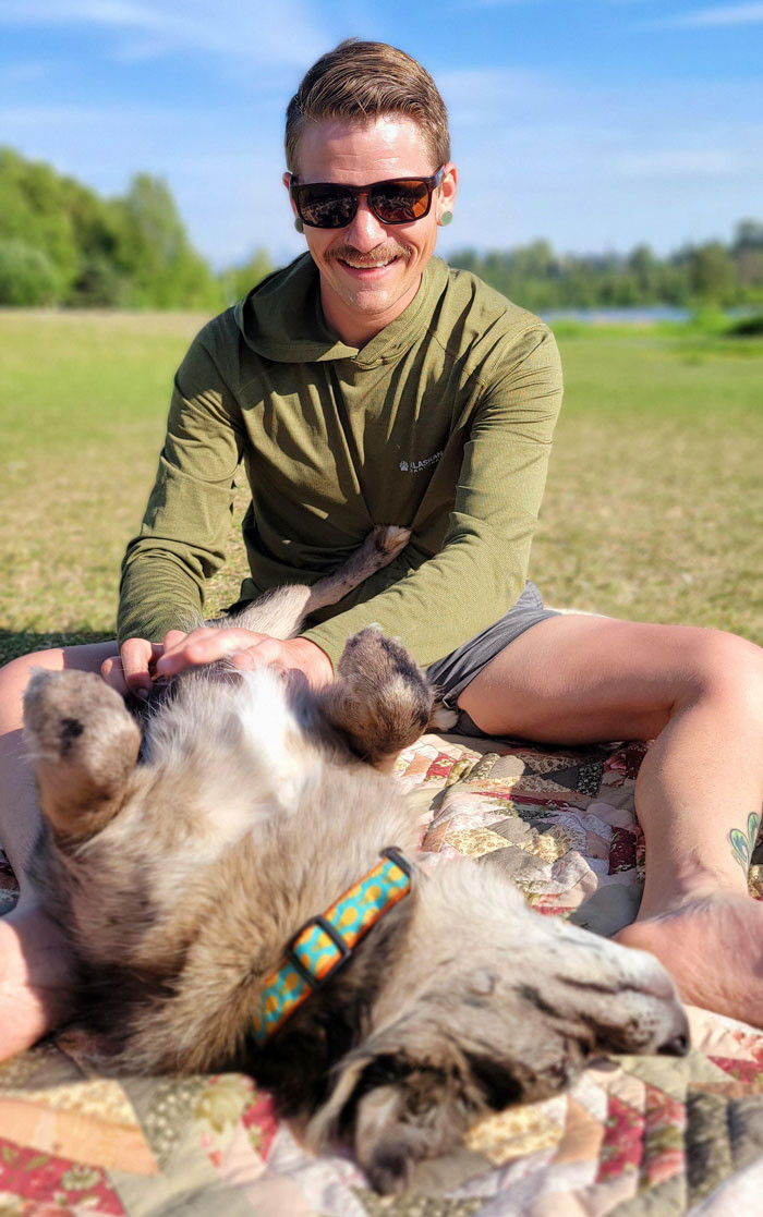 Jade is an Australian shepherd and Shiba Inu mix