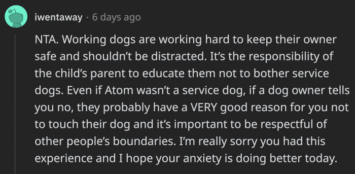 OP asking them to respect Atom’s boundaries helps her immensely to concentrate on her work