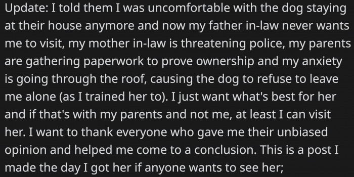 Here's an additional update, and OP provided the link to their previous post at the end