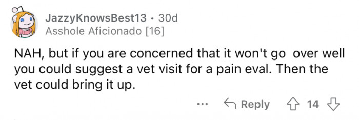 "You could suggest a vet visit."