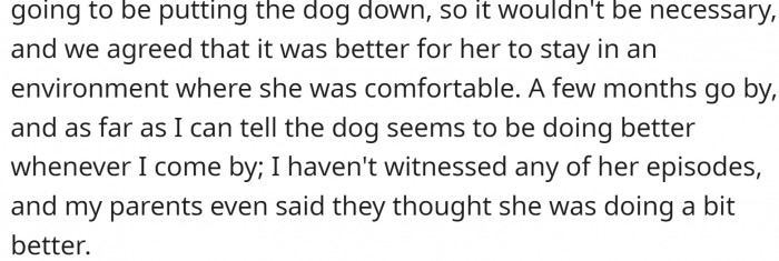 OP said he will take the dog if it comes to that