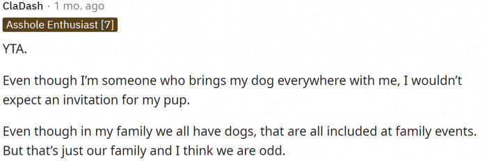 Even people who are avid dog lovers and want to take them everywhere with them said that OP is TA.