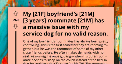 Woman Shares Problem With Boyfriend's Roommate Who Bans Her Service Dog For Narcolepsy From Entering Their Room