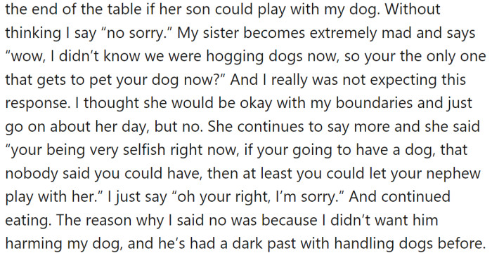 At a family event at OP's apartment, her sister asked if Luke could play with Pepper, to which OP said no. Her sister became angry