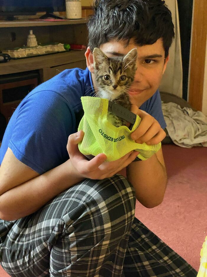 34. "His name is George; my mom rescued him from the bushes beside the bank."