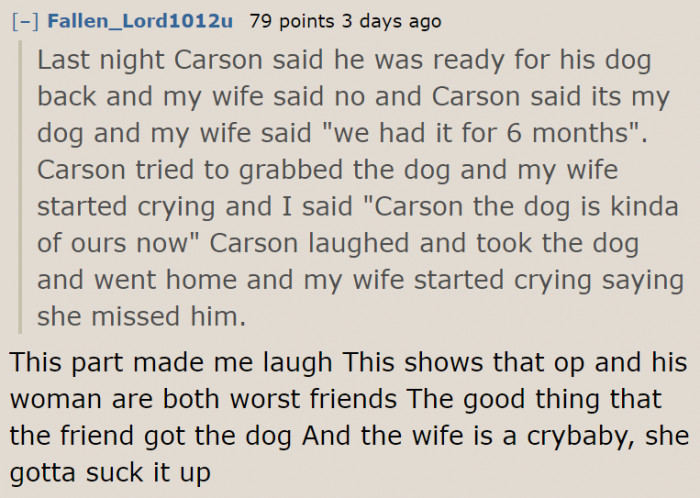 The OP and His Wife Are the Worst Type of Friends.