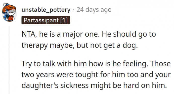 11. If he's going through something, getting a dog isn't the solution