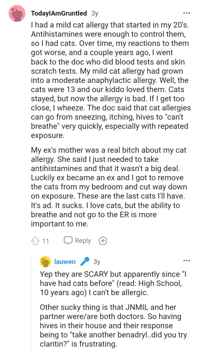From a redditor whose mild cat allergy started in their 20's