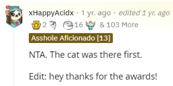 The cat was there long before the girlfriend.