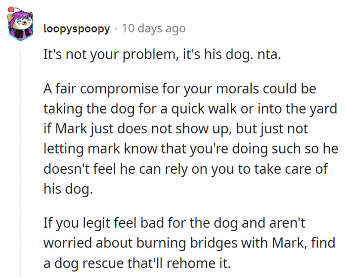 6. A fair compromise to soothe OP's guilt can be by setting limits on the actions he takes with the dog