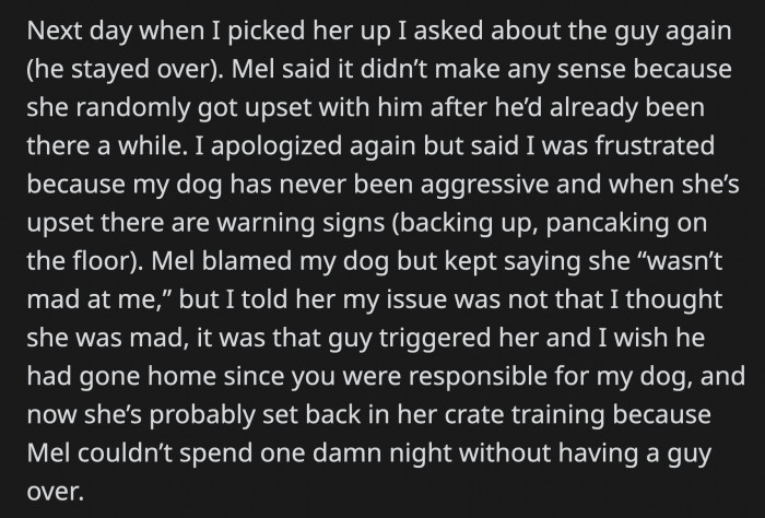 OP apologized when she got home the next day but expressed her frustrations with Mel.