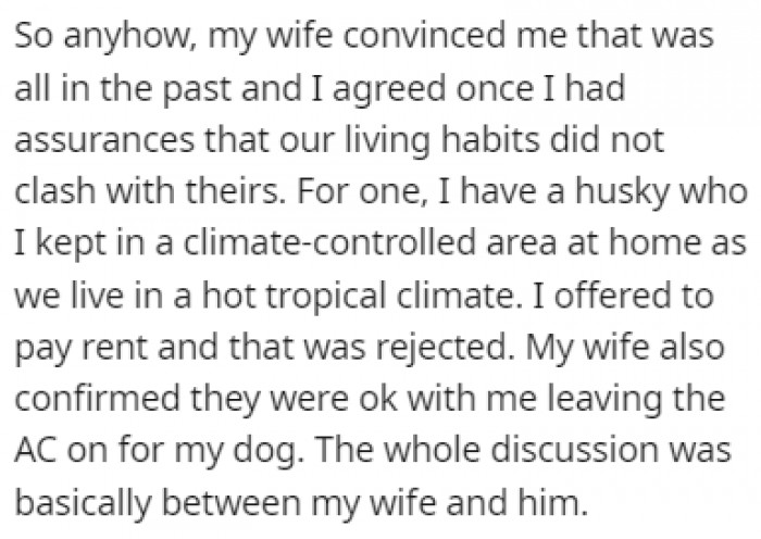 His wife convinced him that it was all in the past, and after discussing everything, they moved in with the FIL