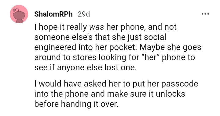 This Redditor hopes the phone was really hers