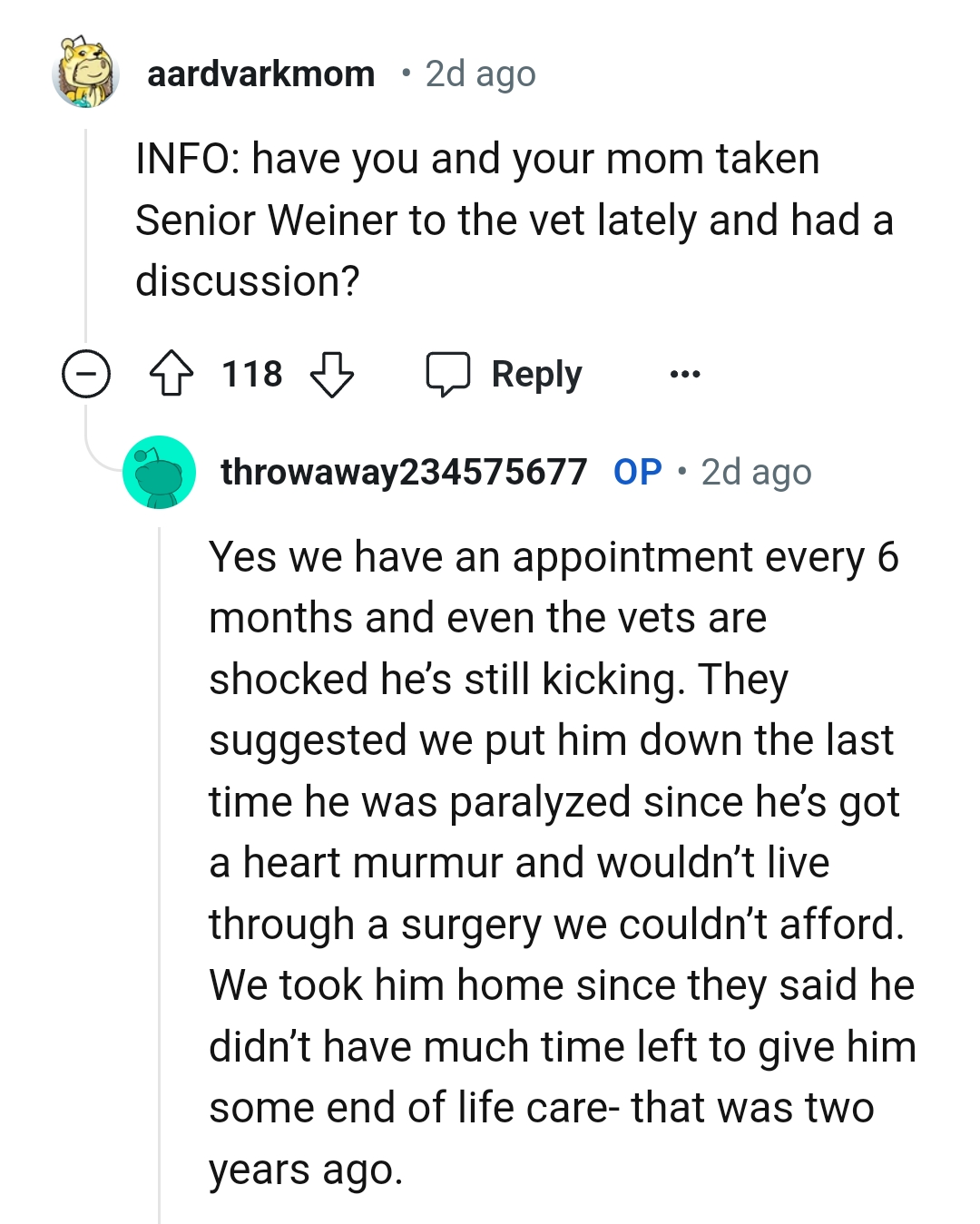 They suggested they put the dog down