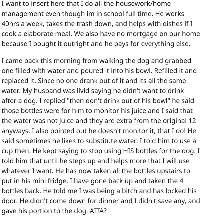 She didn't let the dog touch the bottle, but here's what Reddit thinks.