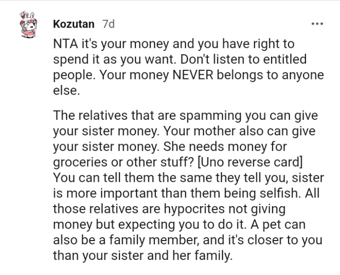 Your mother can give your sister money