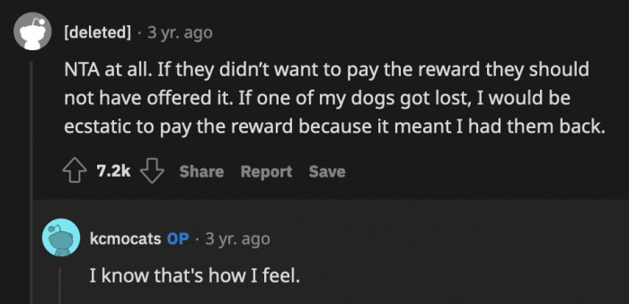 It's not like OP asked for money out of the blue — they promised a $500 reward to anyone who could return their cat, and that's exactly what OP did.