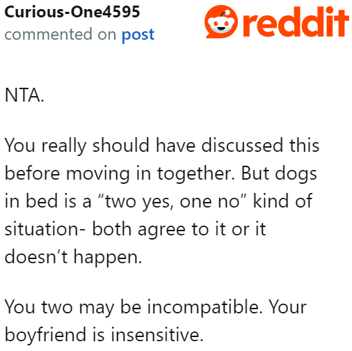 This should have been a discussion before they moved in together.