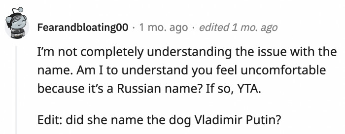 My bet is on the dog being named Vladimir sans last name