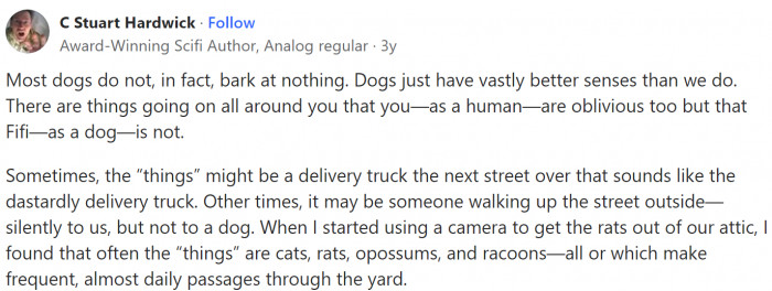 Dogs rarely bark at nothing