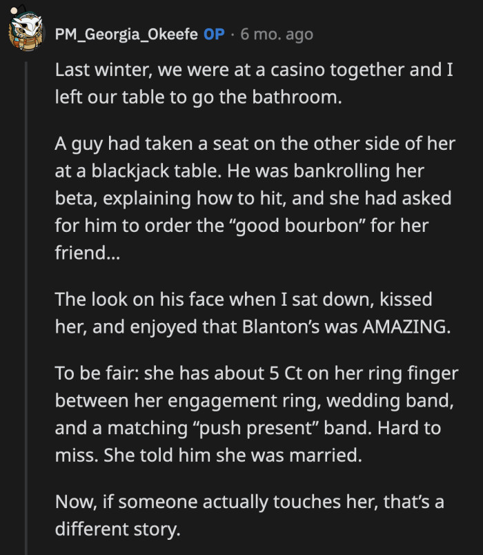 It wasn't the first time that OP and his wife turned the tables around the person who tried to hit on her.