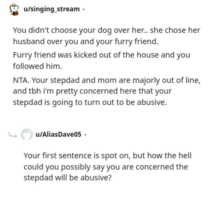 If you look at it, it's the mom who chose her partner over her son.