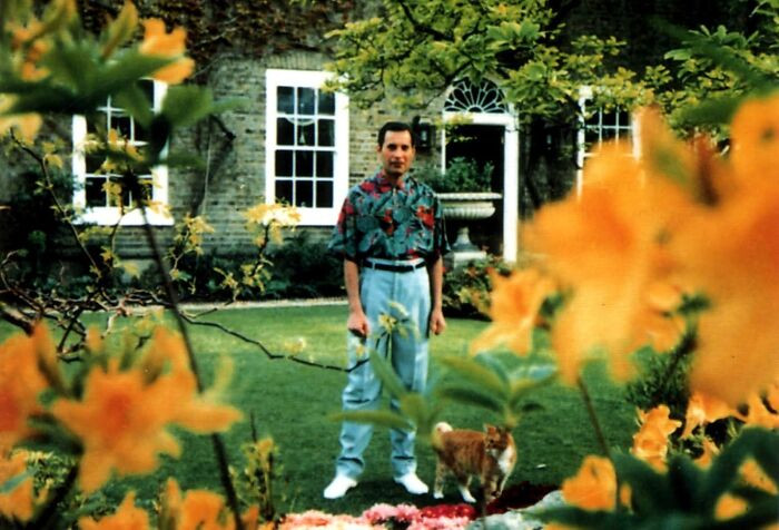 36. Freddy Mercury in his backyard in 1991