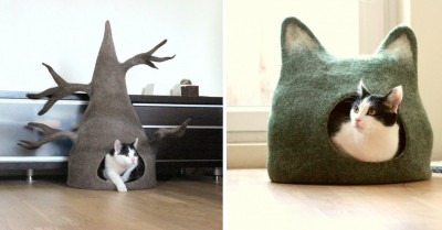 These Felt Cat Caves Are A Stylishly Quirky And 100% Natural Alternative To Conventional Pet Beds