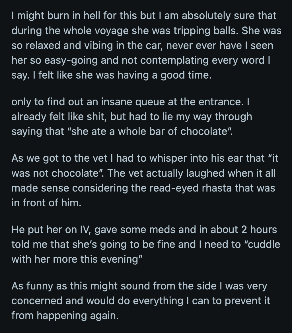 They gave her an IV drip, some medicine to take home, and prescribed well-deserved cuddles.