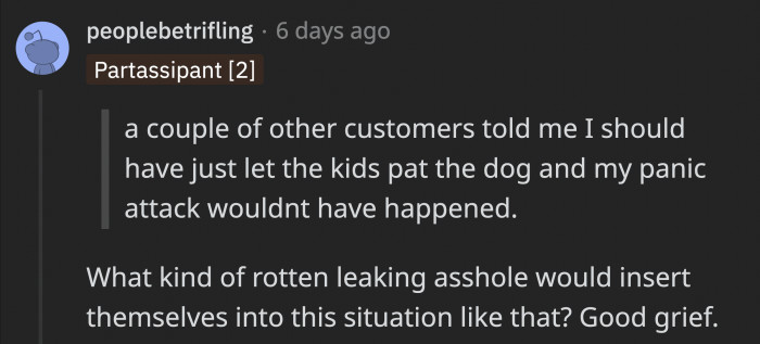 The customers who sided with the mom didn’t help at all...