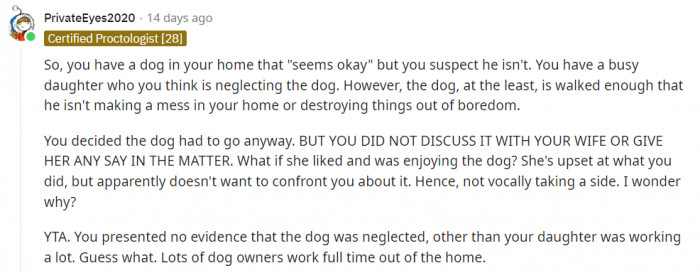 Let's not forget that the wife apparently had no say in this.