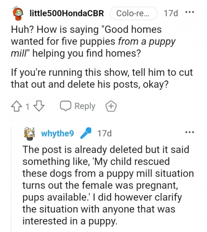 Tell him to cut that out and delete the post