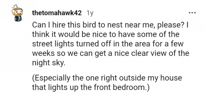 Having some of the street lights turned off in the area